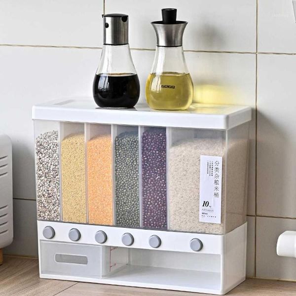 

wall mounted dry rice container seperate kitchen storage containers box for cereals grain automatic dispenser items