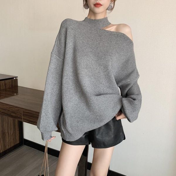 

women's sweaters deeptown korean style knitted sweater women grey hollow open shoulder long sleeve pullover autumn loose oversized jump, White;black