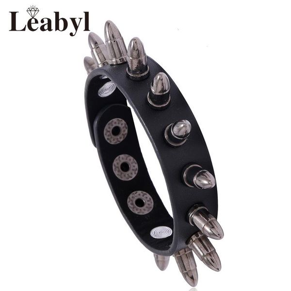 

tennis leabyl exaggeration rivet punk bracelet casual jewelry gift black leather strap vintage for men, Golden;silver