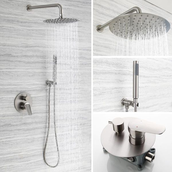 

rainfall shower set 304 stainless steel concealed nickel color cold mixer into wall faucet bathroom sets