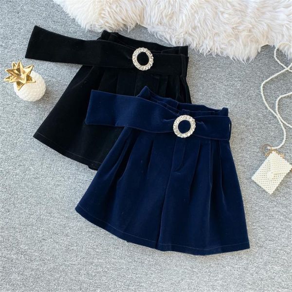 

women's shorts gowyimmes autumn big size girl solid gold velvet women lady high waist sashes winter bottomings 703, White;black