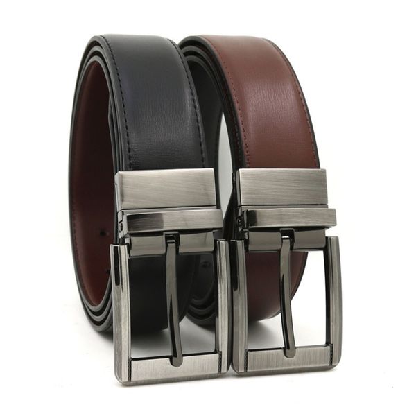 

belt 3.5cm rotating pin buckle men's leather two color leisure belt, Black;brown