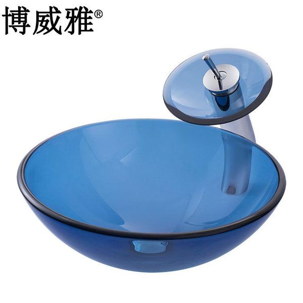 

bathroom washbasin tempered glass above counter basin art blue wash sink faucets