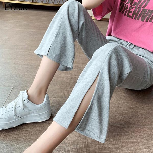 

women's pants & capris spring wide leg sweatpants women high waist black loose split straight trousers stretch pant female full length, Black;white