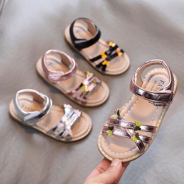 

sandals baby girls 2021 summer kids beach shoes leaf princess ankle strap narrow band fashion sandal children toddlers, Black;red