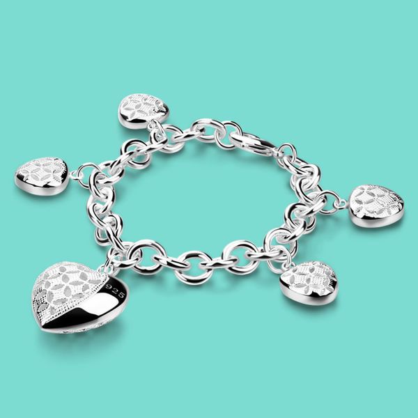 Gioielli da donna in argento a catena solida con ciondolo a forma di cuore carino femminile sterling 925 alla moda