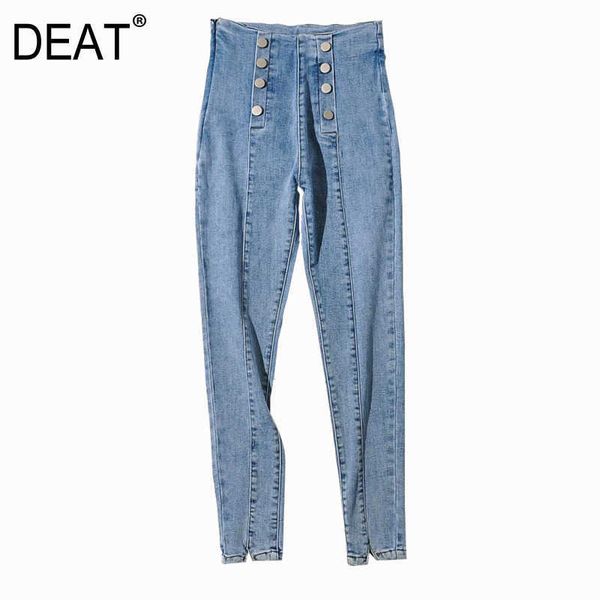 

deat spring autumn fashion pencil pants solid color high waist single-breasted casual long jeans women 13a307 210527, Blue