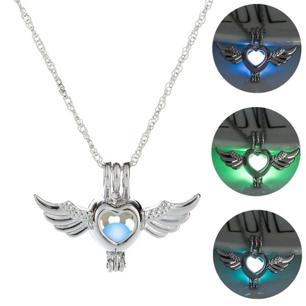 

chains fashion can glow shiny wing charm cute necklace men women hip hop colar pendant aesthetic choker gothic halloween jewelry gift, Silver
