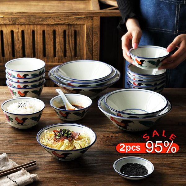 

bowls durable rooster pattern trumpet ceramic vintage bowl el restaurant household tableware dessert noodels