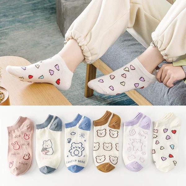 

socks & hosiery 1 pair women's breathable cotton korean cute cartoon bear animal pattern girl sock combed of pure female, Black;white