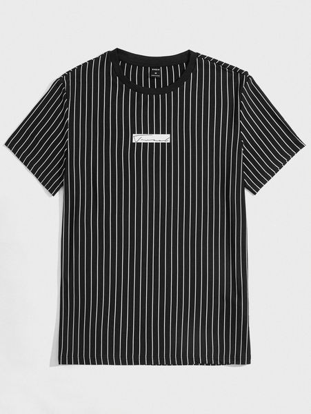 

men pinstriped & letter graphic tee 11zc#, White;black