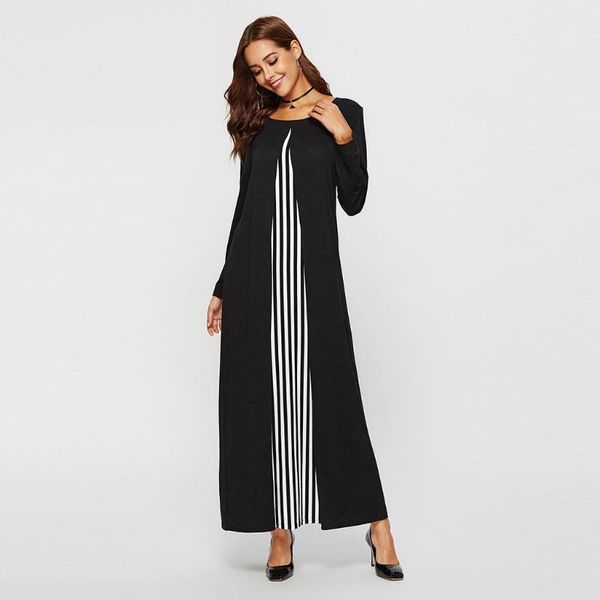 

casual dresses kancoold 2021 women midi party dress o-neck long sleeve black striped stitching nov15, Black;gray