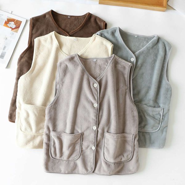 

women's flannel vest short vest jacket coral velvet plush warm autumn winter waistcoat collar, White