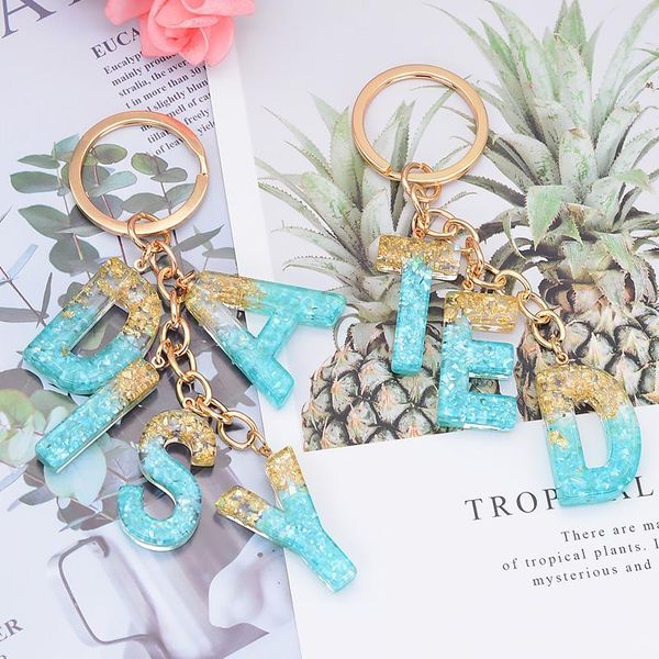 

keychains fashion combining letter pendant plastic blue glitter resin key chain women bag hanging keyring couple gifts, Silver