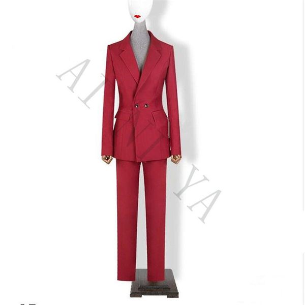 

jacket+pants womens business suits wine red female office uniform formal work ladies trouser suit prom party 2 piece sets custom women', White