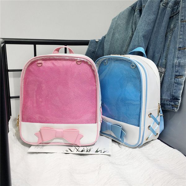 Klar Transparent Frauen Rucksack Nette Schleife Taschen Für Schule Mini Rosa Schwarz Schulranzen Für Teenager Mädchen Mode Bookbag 229 H1