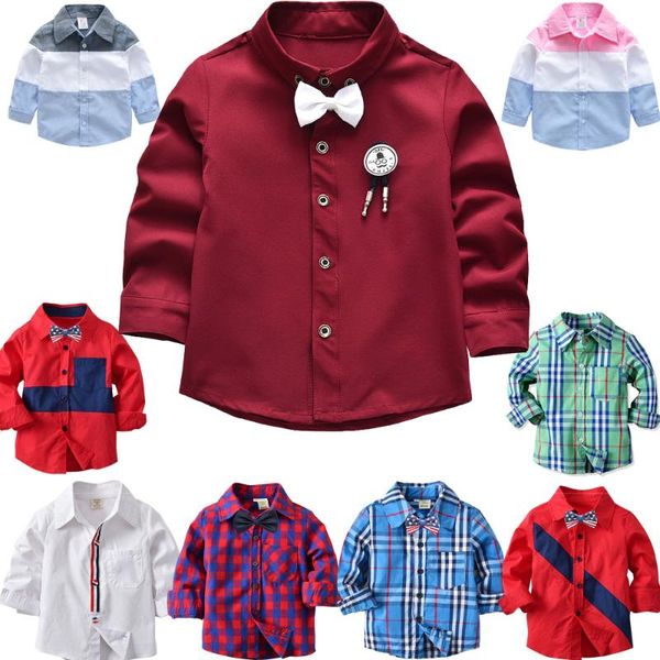 

shirts 17 patterns spring autumn fashion boutique children kids toddler boys cotton clothes clothing long sleeve blouse shirt, White;black