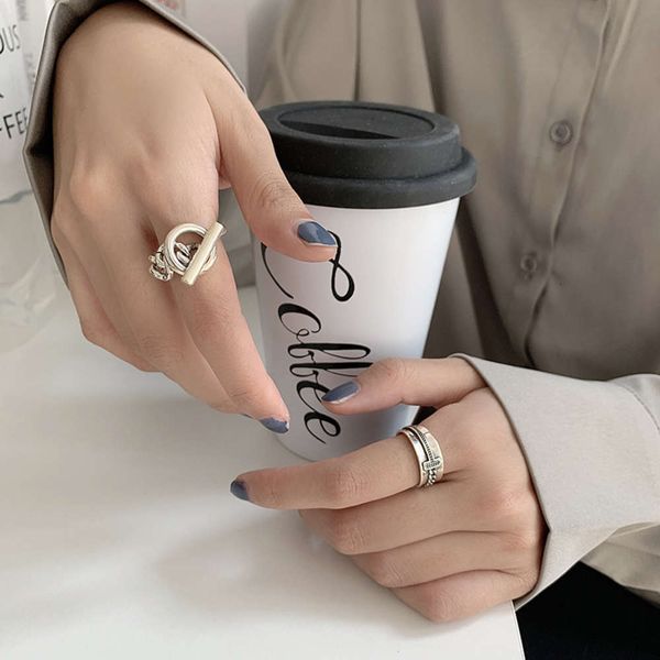 

twist woven ot clasp for women's fashion indifference net red 925 sterling silver index finger ring, Black