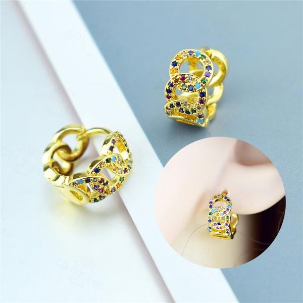 

hoop & huggie 2021 rainbow zircon earrings geometric twist cross design for women party jewelry gift, Golden;silver