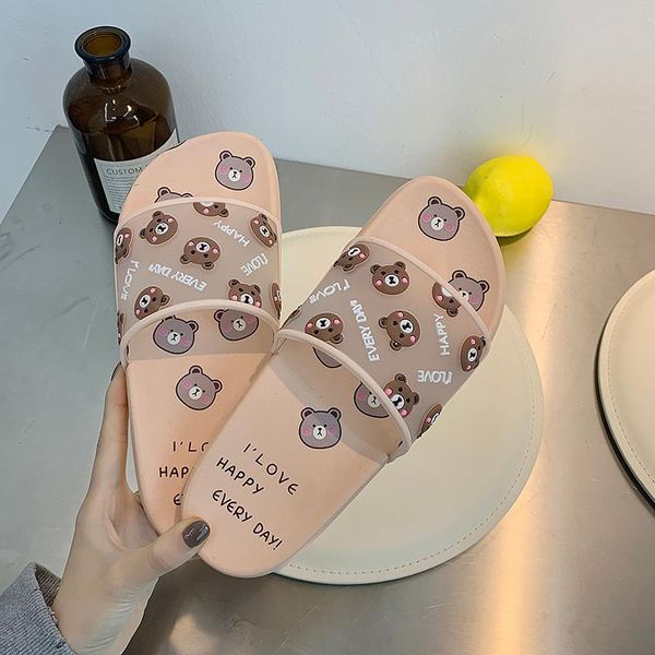 

female home slippers women indoor summer cartoon soft house shoes woman girls slides bathroom cute simple pvc sandals, Black