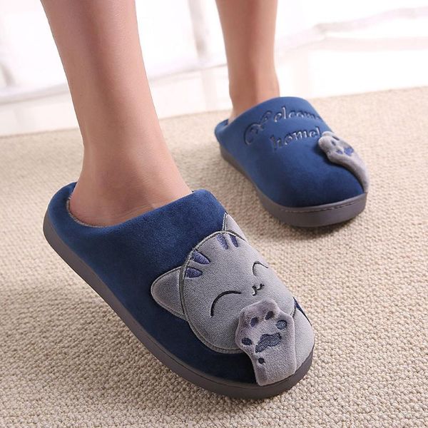 

women winter home slippers cartoon cat shoes non-slip soft warm house indoor bedroom lovers couples, Black