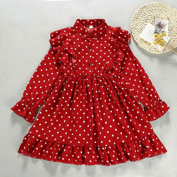 

girl's toddler baby kids princess ruffle polka dot print ruched dress for girls button up dresses clothes vestido niÃ±a c0228, Red;yellow