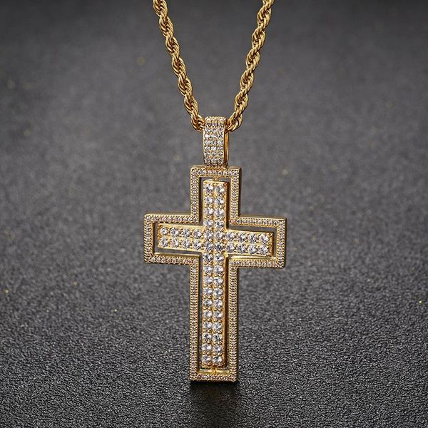 

double sided zircon copper cross necklace&pendant fashion jewelry rotatable hiphop punk necklace for men or women pendant necklaces, Silver