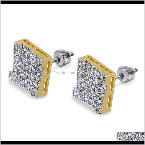 

european and american personality square ladder hiphop stud full of zircons double colored mens earrings htoyn jk570, Golden;silver