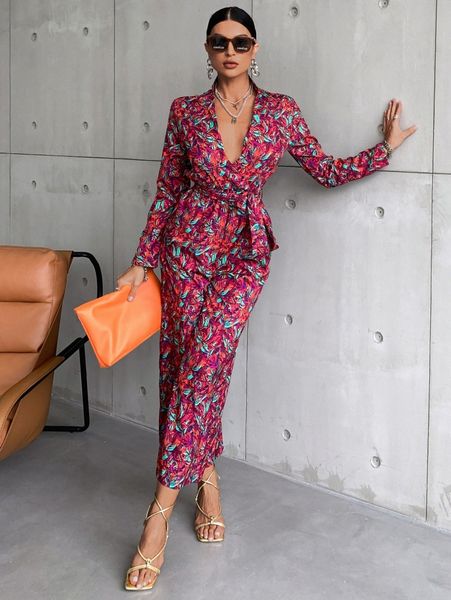 

allover plant print belted jumpsuit p6wg#, White