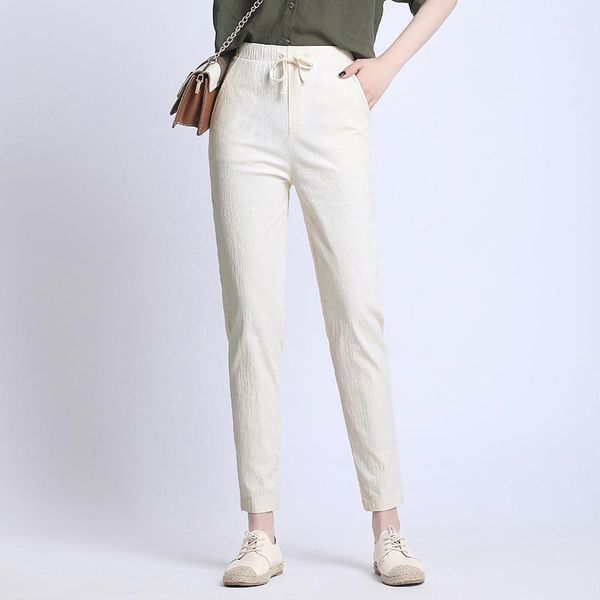 

women's pants & capris women summer high waist drawstring trousers 2021 streetwear cotton linen plus size harem pantalon femme, Black;white