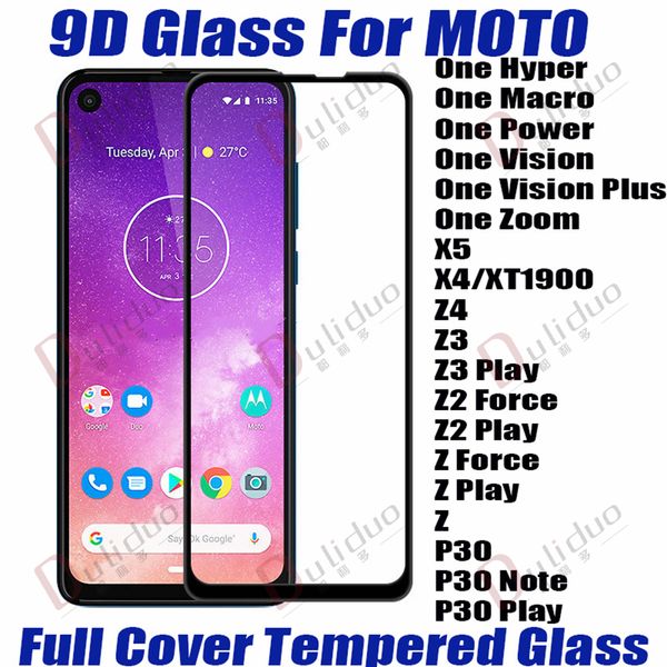 9D полная крышка закаленного стекла экран экрана экрана для Motorola Moto One Hyper Power Vision Plus One Zoom X5 X4 Z3 Z4 Z2 Player Play P30 Note