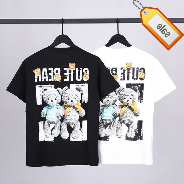 

2022 summer new off co branded fashion bear short sleeve t-shirt men's net red half women's cotton, White;black