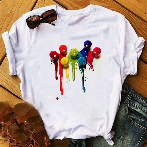 

vogue fashion lipstick nail polish women femme harajuku kawaii clothes female tumblr tee, White