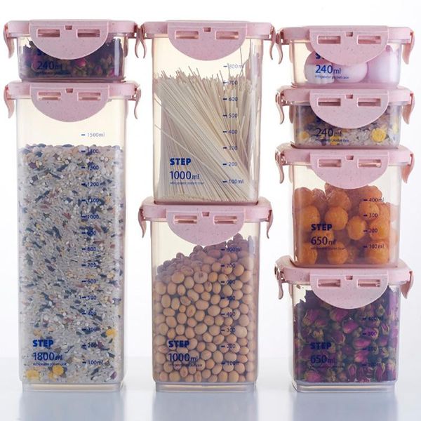 

healthy reusable plastic box storage container tank airtight jar sealed for coarse cereals grains wwo6 bottles & jars