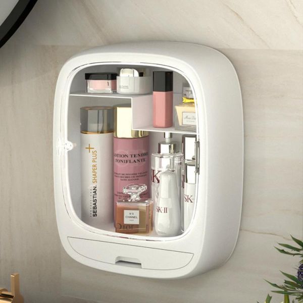 

wall-mounted cosmetic makeup storage box bathroom punch-with drawer make up jewelry organizer home container boxes & bins