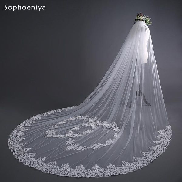 

bridal veils arrival applique edge long veil 2021 cathedral wedding one layer with hair comb accessories, Black