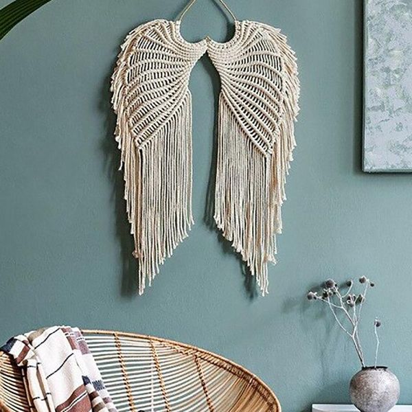 

decorative objects & figurines angel wing woven tapestry pure cotton hand tassel pendant textiles home decor handmade gifts hanging crafts h