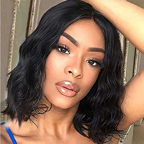 

wig women's short curly hair chemical fiber headgear, Black