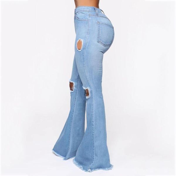 

40# high waist ripped jeans bottom vintage skinny flare pants women stretchy blue black denim yoga outfit