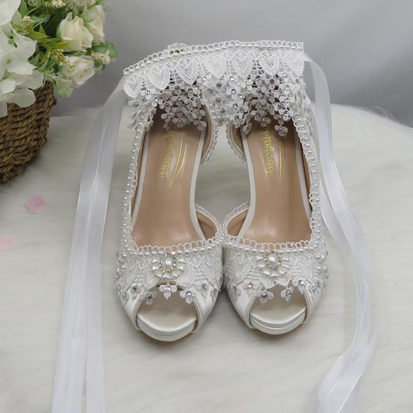 

dress shoes baoyafang white lace women wedding bride open toe high pumps fashion woman shallow fish thin heel ankle strap, Black
