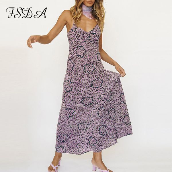 

20212021 floral print maxi dress boho women spaghetti strap beach summer purple vintage backless elegant casual dresses long, Black;gray