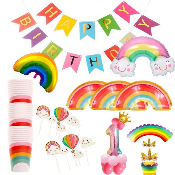 

disposable dinnerware rainbow paper plates cups multicolor birthday party supplies cake ers baby shower for boys girls wedding decoratio