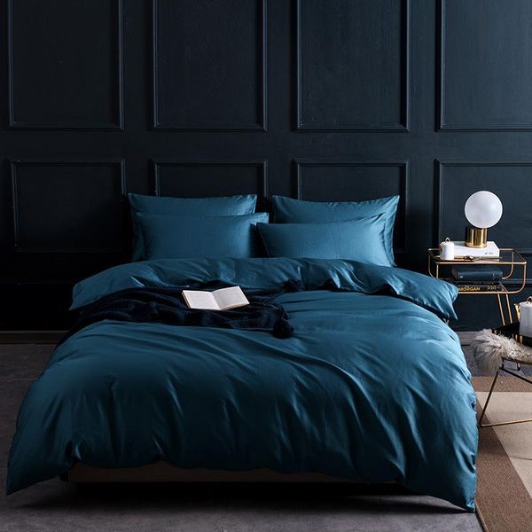 

bedding sets 60s long-staple cotton set solid color luxury kit rayon satin duvet cover twin  king size bed 4pcs