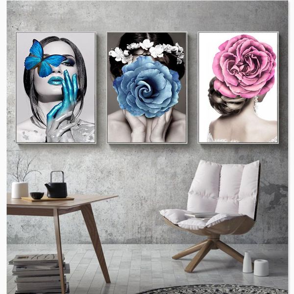 

paintings abstract fashion woman butterfly gold black white canvas painting posters modern wall art pictures living room home decor