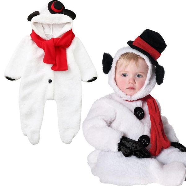 

clothing sets born jumpsuit outwear baby boys girl fashion winter cartoon christmas snowman fleece romper warm button children's clothe, White