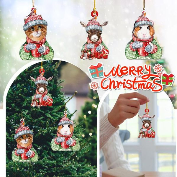 

christmas decorations 1pc wooden animal cute hangingchristmas ornaments hanging decoration gift product personalized family pendant 2022 #10