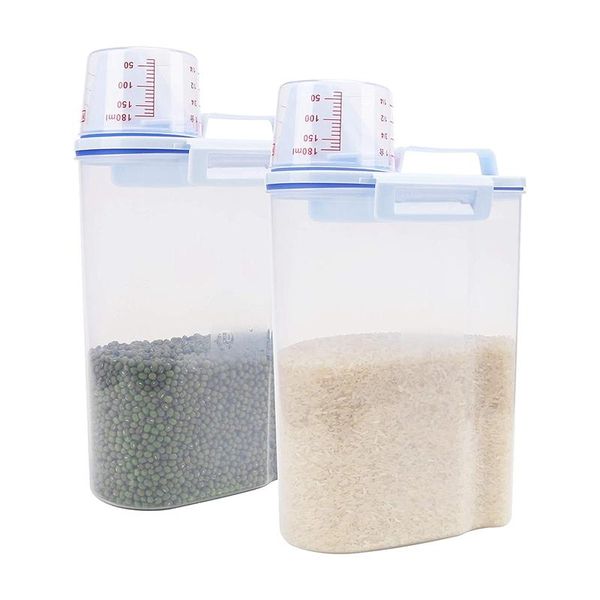 

pcs rice storage containers airtight dry bin,plastic dispenser with pourable spout & measuring cup(2.5l) bottles jars