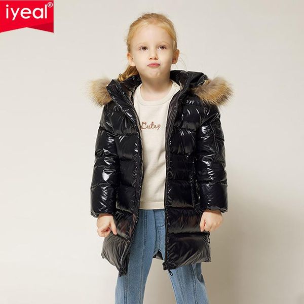 

down coat iyeal children winter jacket boy clothes thick warm hooded kids parka real fur teen clothing outerwear snowsuit, Blue;gray