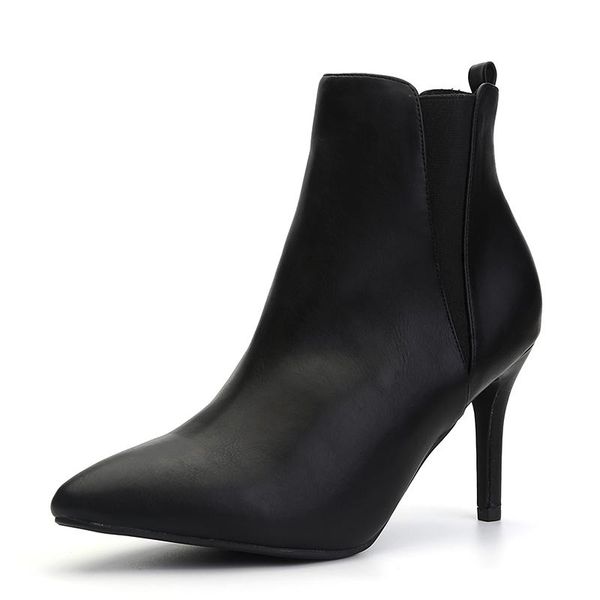 

boots womens pointed toe booties chunky block heel warm ankle, Black
