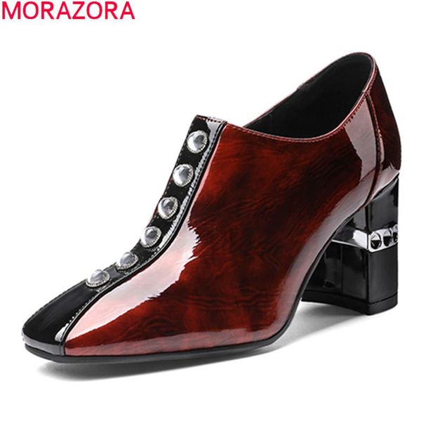 

dress shoes morazora brand genuine leather women pumps thick high heels square toe ladies spring autumn, Black